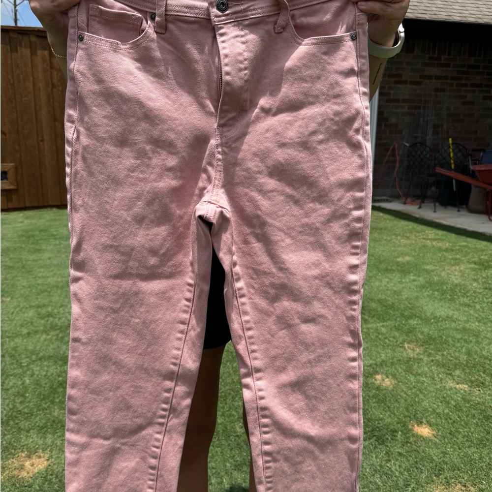 John Mark Pink Cropped Fray Jeans Classic Style